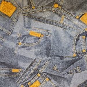 Loneta Estampada Jeans Azules y Amarillo