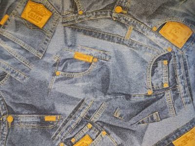 Loneta Estampada Jeans Azules y Amarillo