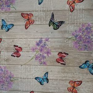 Loneta Estampada de Mariposas efecto Madera