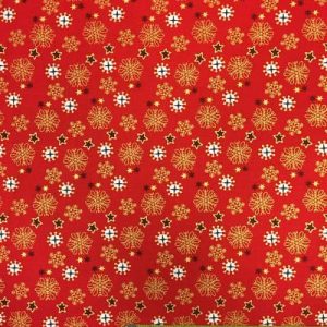 Tela algodón estampado Navidad estrellas doradas sobre rojo