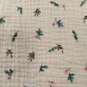 Tejido muselina para bebes, 100% algodón con estampado floral mini