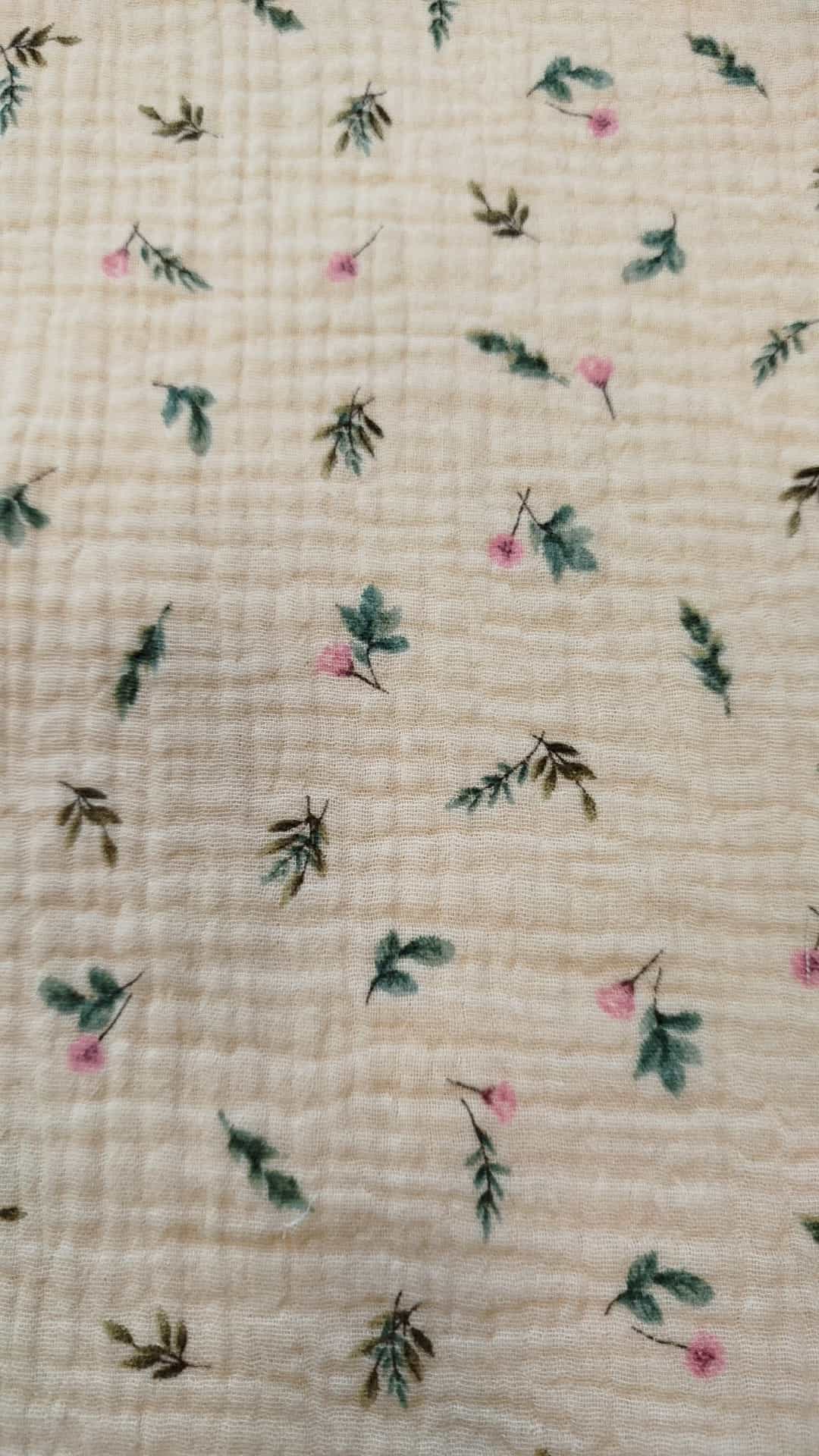 Tejido muselina para bebes, 100% algodón con estampado floral mini