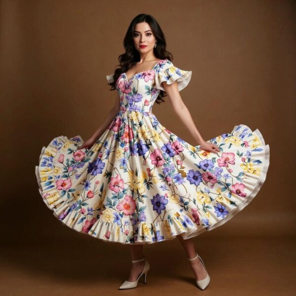 Bielástica blanco y flores multicolor (Gabardina lycra) - Imagen 2