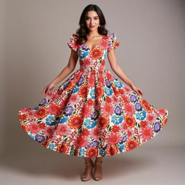 Bielástica Blanco y flores 3D (Gabardina lycra) - Imagen 2