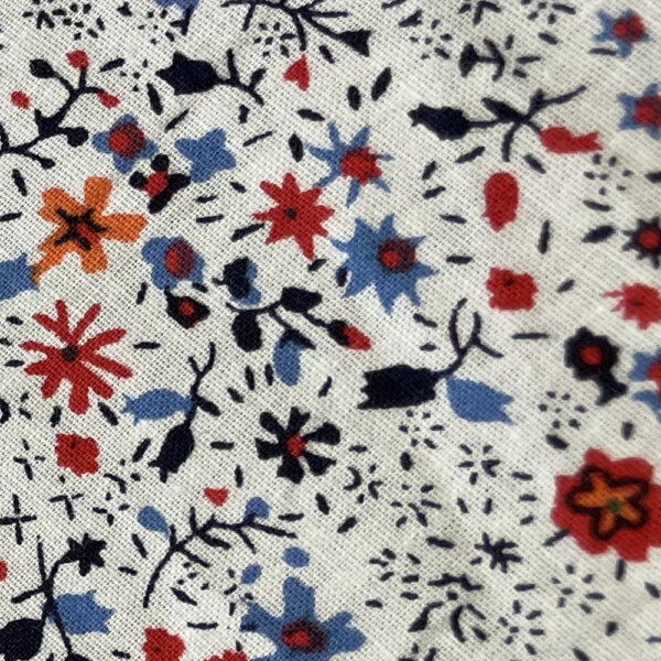 Tela algodón mini flor rojo-azul